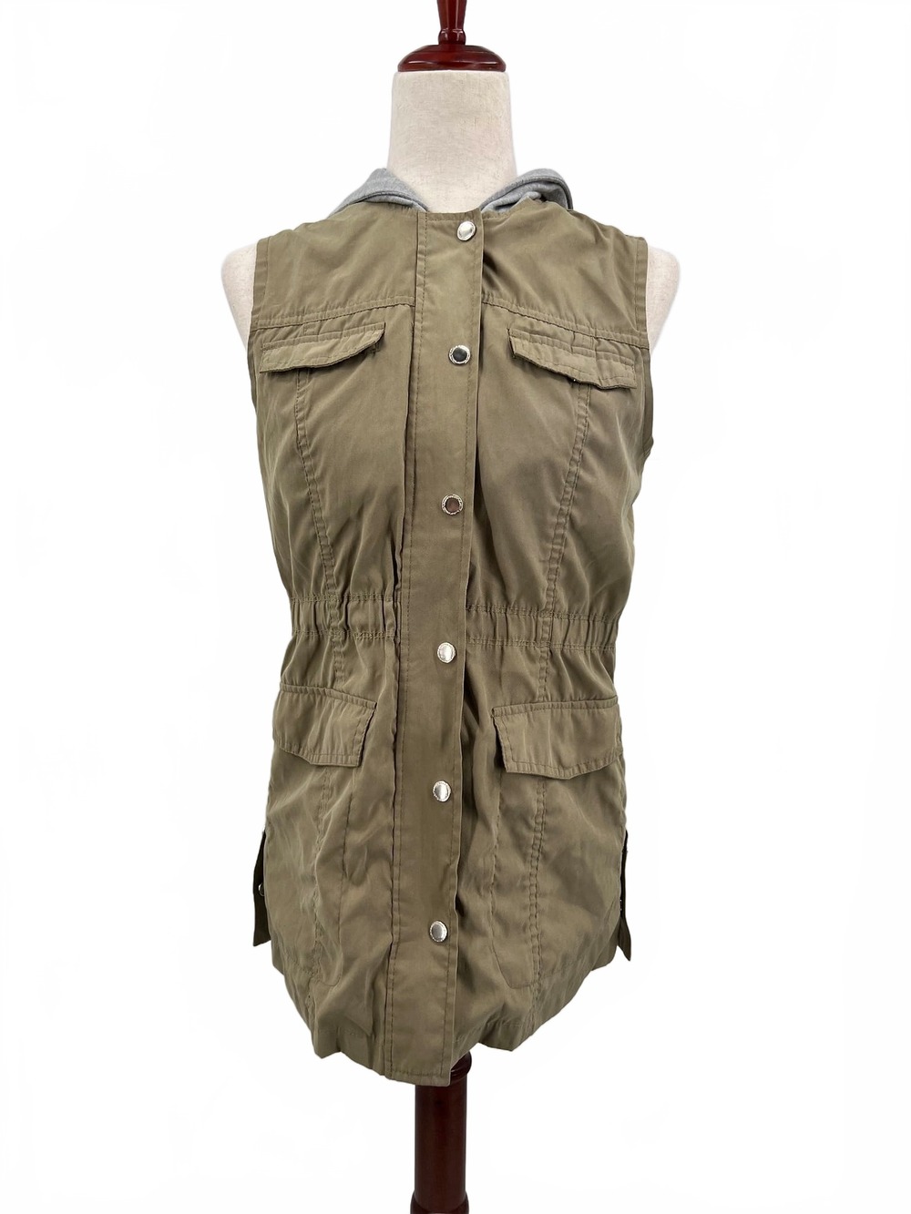 Joujou Gray/Green Hooded Vest | Polyester Nylon Full Zip XL